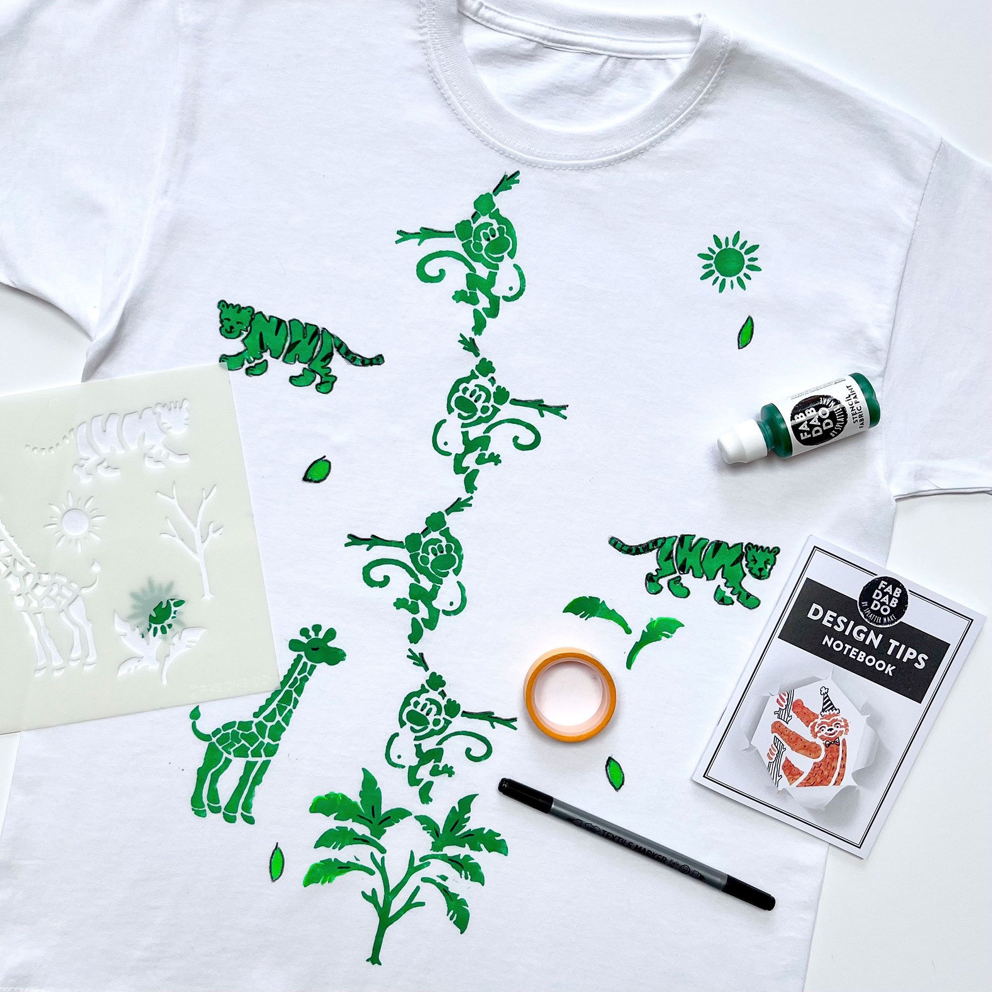 Jungle Animals t-shirt painting stencil.